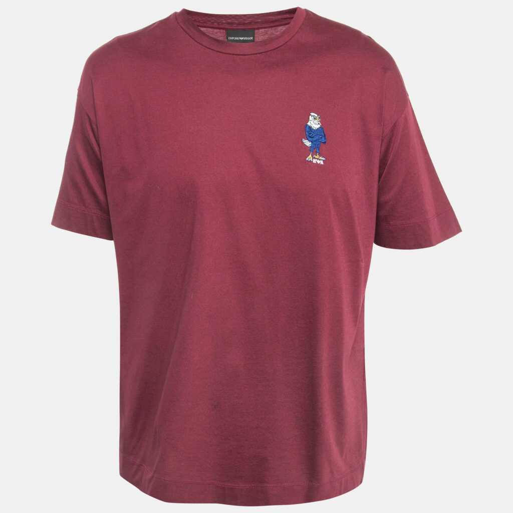 Emporio Armani Burgundy Cotton Embroidered T-Shirt XL Emporio Armani Burgundy Cotton Embroidered T-Shirt XL