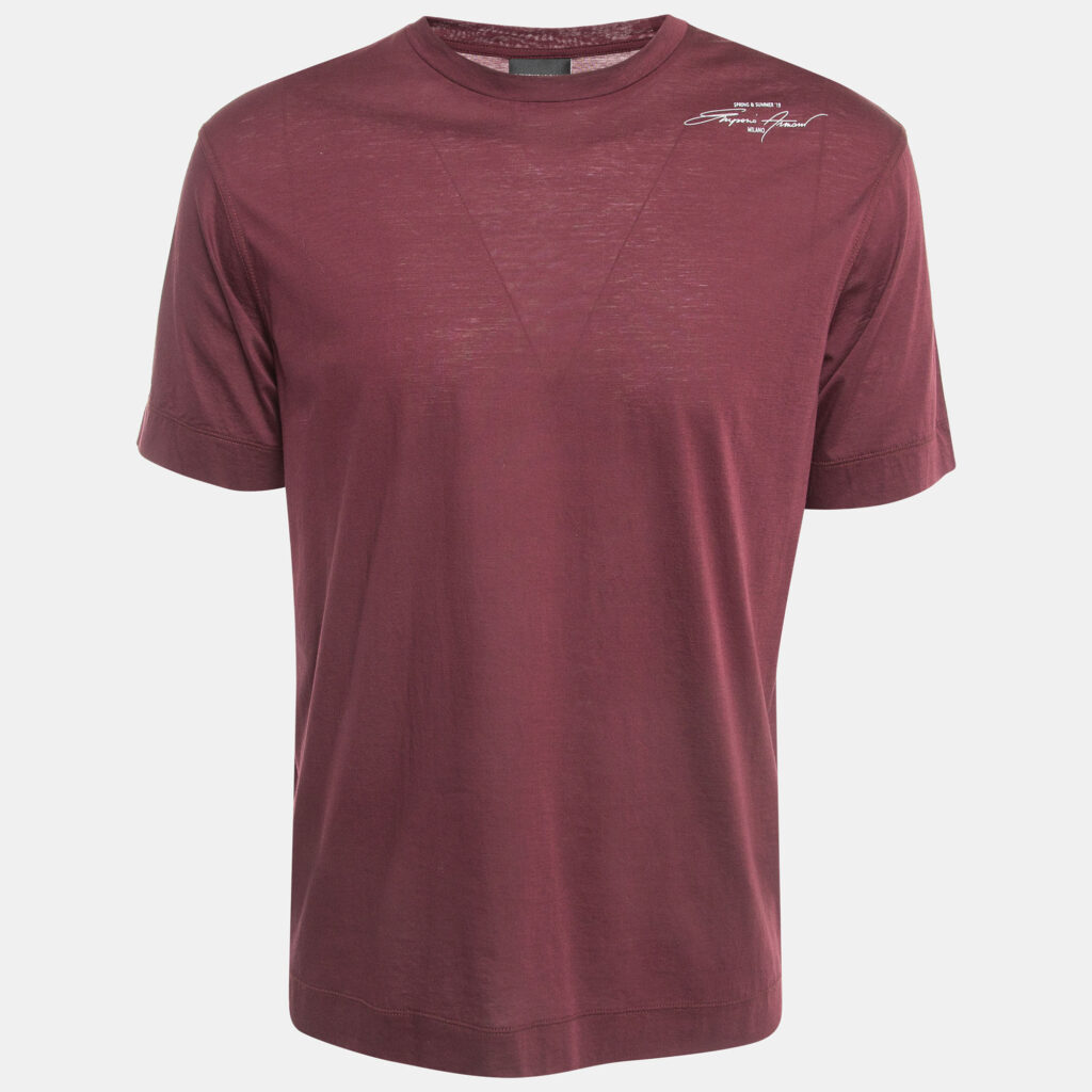 Emporio Armani Burgundy Printed Cotton T-Shirt L Emporio Armani Burgundy Printed Cotton T-Shirt L