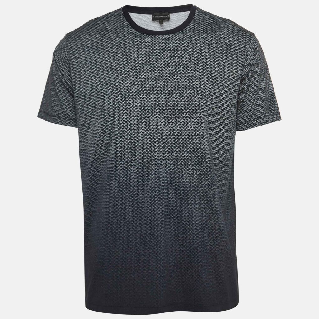 Emporio Armani Navy Blue All-Over Logo Print Cotton T-Shirt XL Emporio Armani Navy Blue All-Over Logo Print Cotton T-Shirt XL