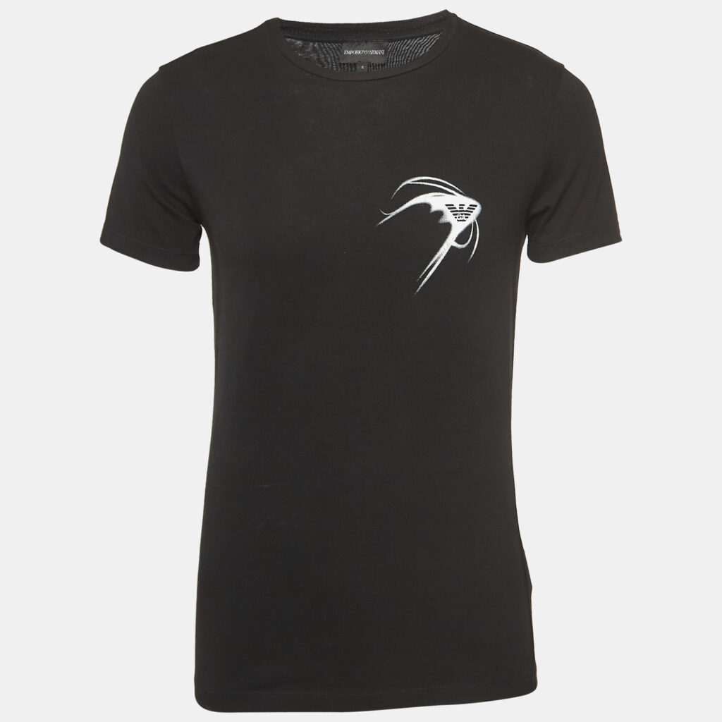 Emporio Armani Black Logo Print Cotton Crew Neck T-Shirt S Emporio Armani Black Logo Print Cotton Crew Neck T-Shirt S