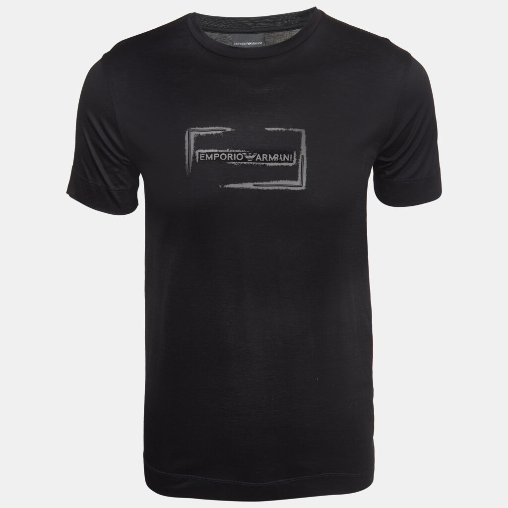 Emporio Armani Black Logo Printed Cotton Knit Crew Neck T-Shirt XS Emporio Armani Black Logo Printed Cotton Knit Crew Neck T-Shirt XS