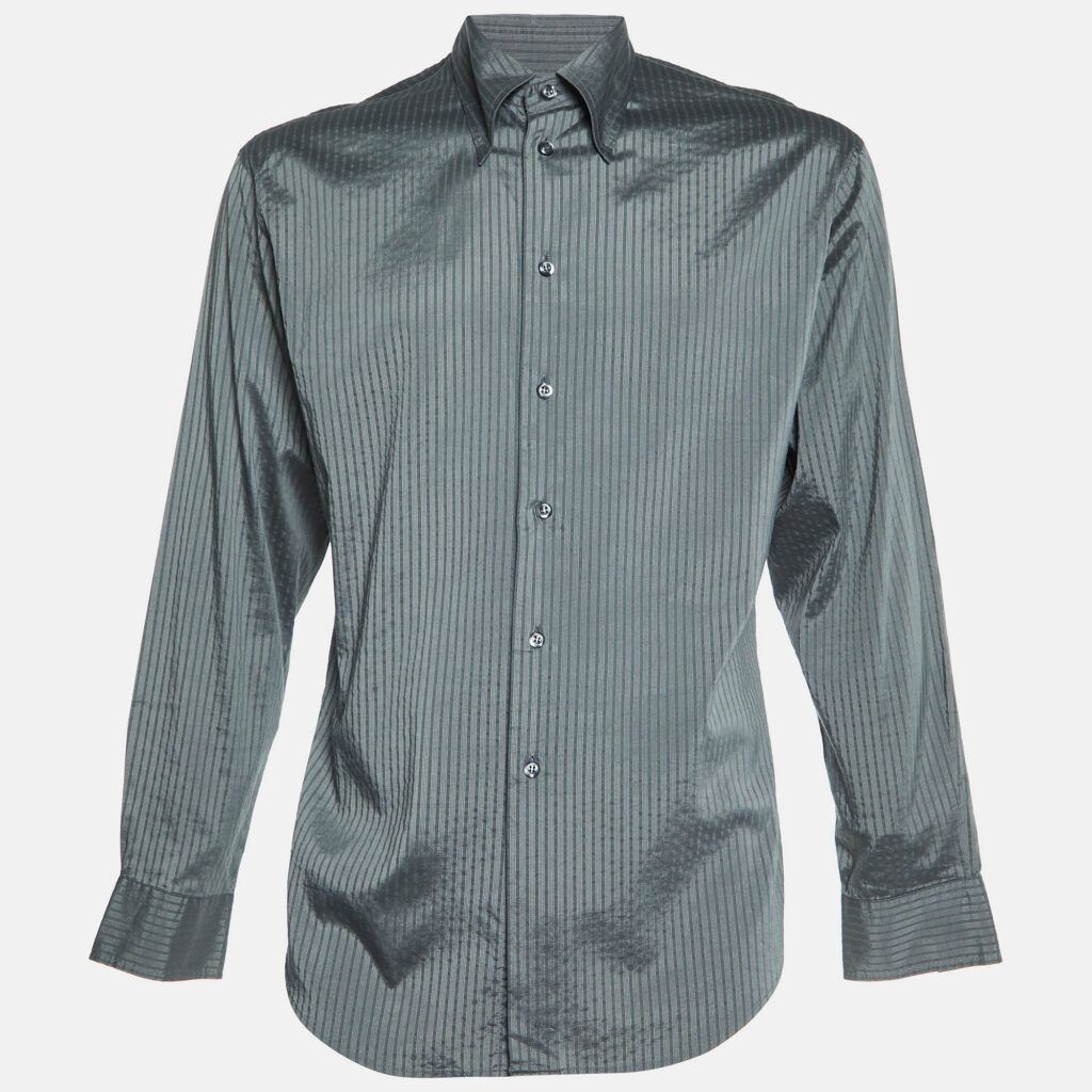 Emporio Armani Grey Striped Cotton Blend Button Down Shirt L Emporio Armani Grey Striped Cotton Blend Button Down Shirt L