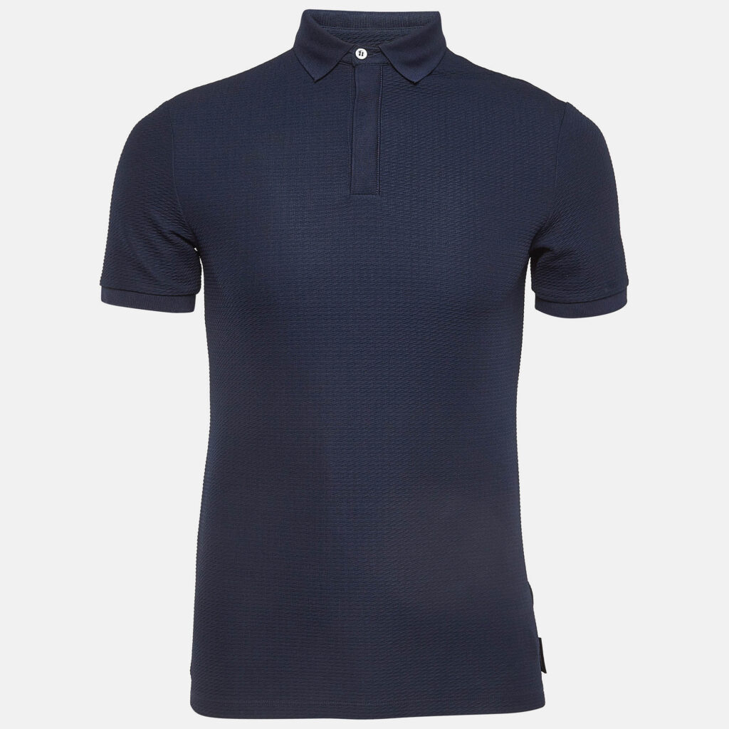 Emporio Armani Navy Blue Patterned Knit Polo Tshirt S