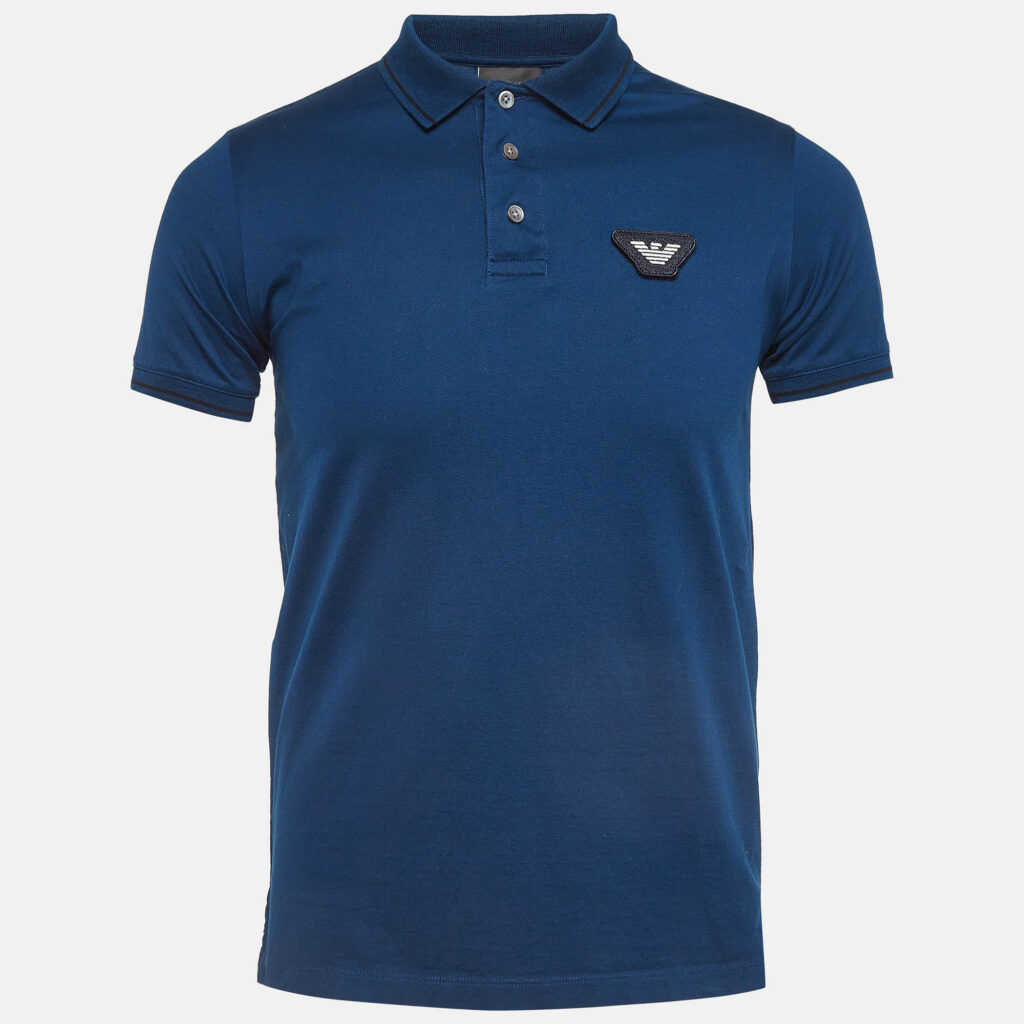 Emporio Armani Blue Cotton Knit Polo Tshirt S