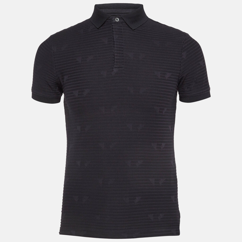 Emporio Armani Navy Blue Patterned Jersey Polo T-Shirt S