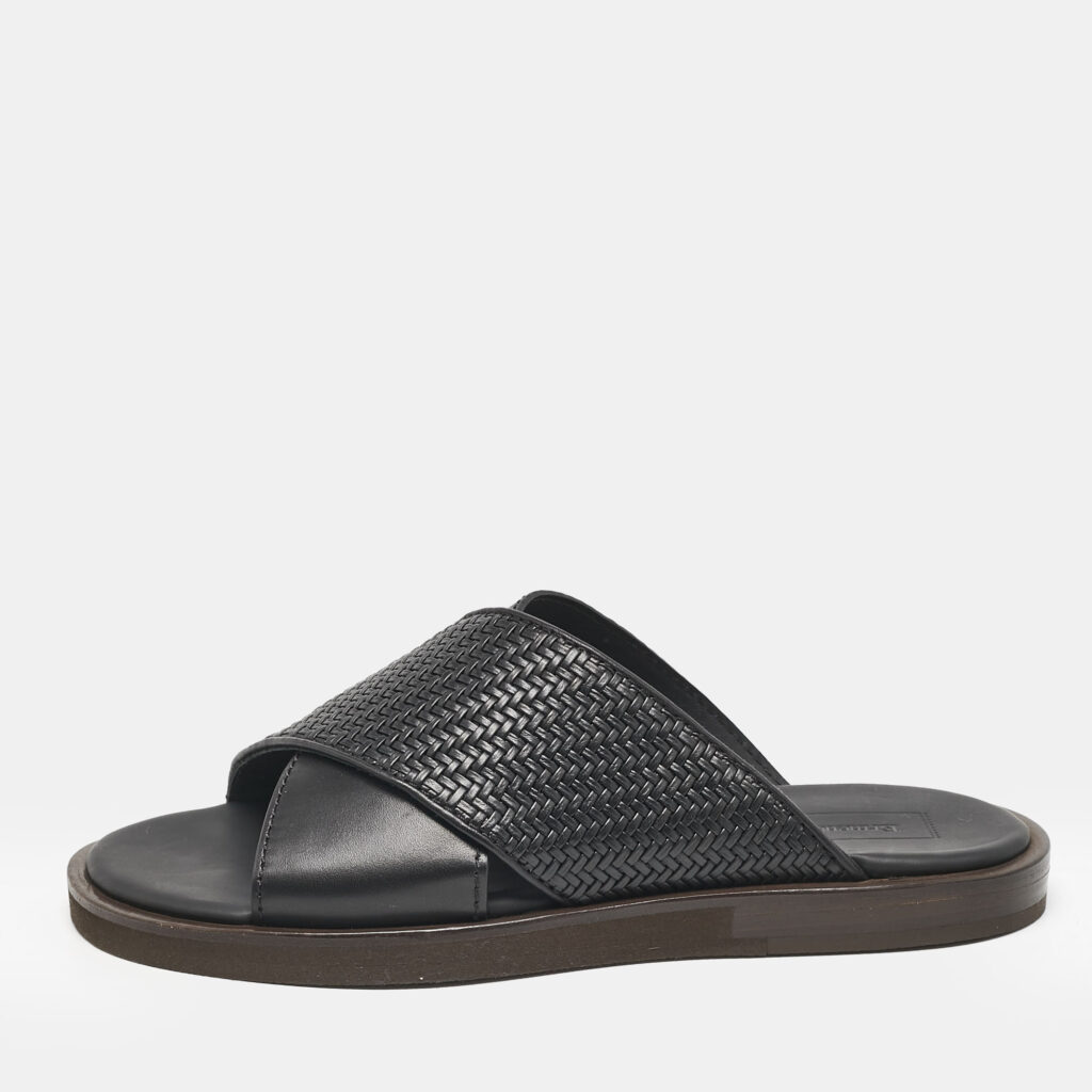 Ermenegildo Zegna Black Woven Leather Flat Slides Size 39 Ermenegildo Zegna Black Woven Leather Flat Slides Size 39