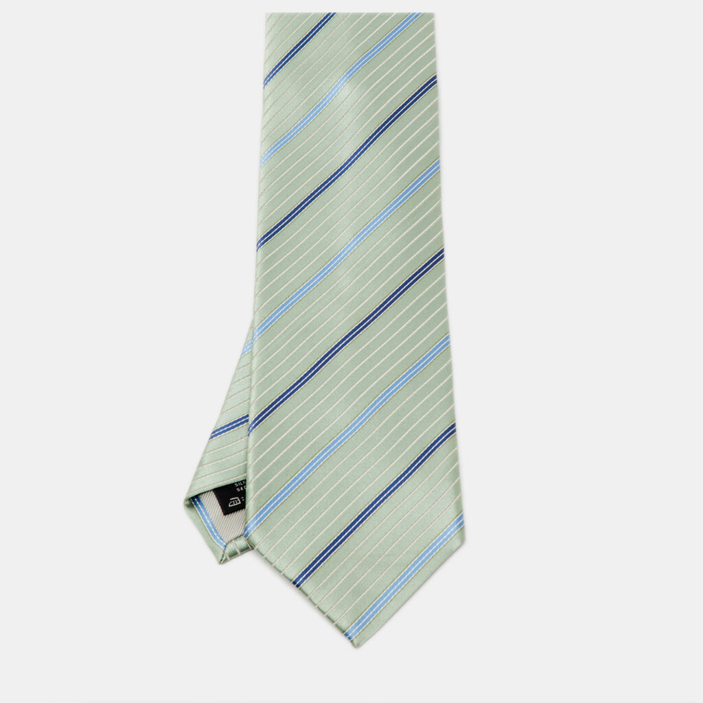 Ermenegildo Zegna Green/Blue Striped Silk Tie Ermenegildo Zegna Green/Blue Striped Silk Tie