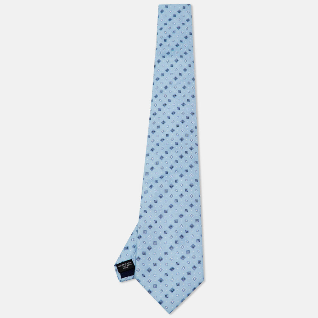Ermenegildo Zegna Blue Geometric Jacquard Silk Traditional Tie Ermenegildo Zegna Blue Geometric Jacquard Silk Traditional Tie