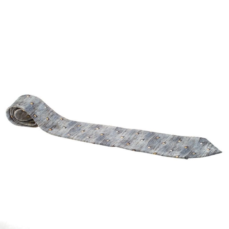 Ermenegildo Zegna Vintage Grey Cube Print Silk Tie
