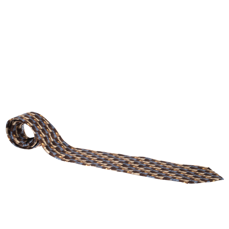 Ermenegildo Zegna Vintage Brown & Blue Scroll Print Silk Tie Ermenegildo Zegna Vintage Brown & Blue Scroll Print Silk Tie