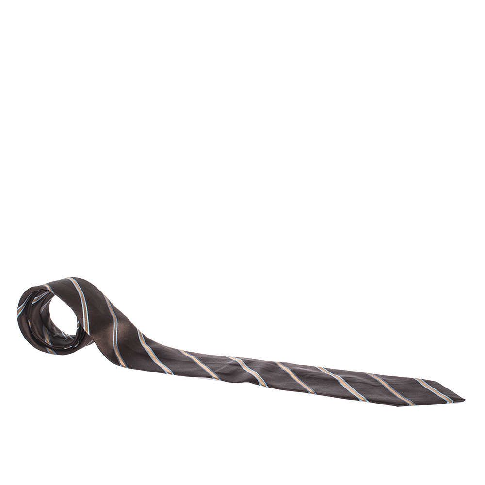 Ermenegildo Zegna Brown Diagonal Striped Traditional Silk Tie Ermenegildo Zegna Brown Diagonal Striped Traditional Silk Tie
