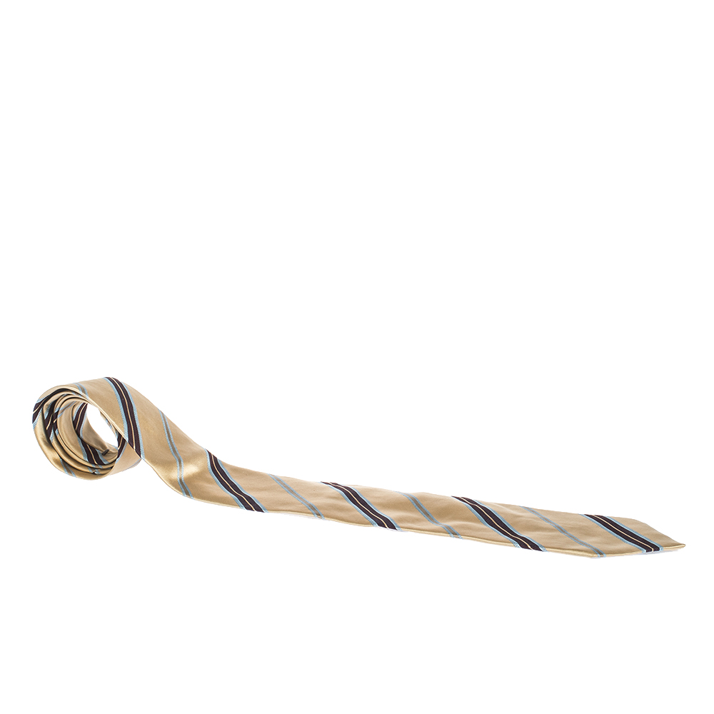 Ermenegildo Zegna Cream Diagonal Striped Traditional Silk Tie Ermenegildo Zegna Cream Diagonal Striped Traditional Silk Tie