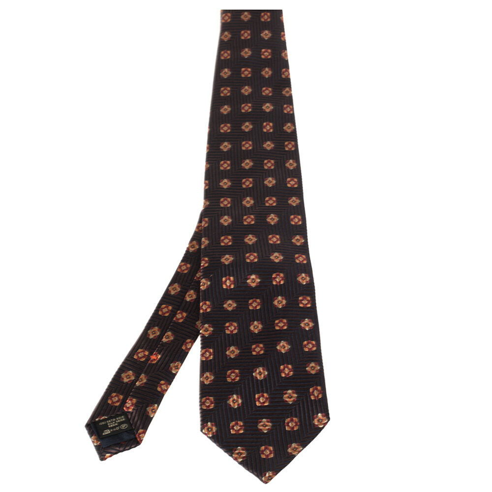 Ermenegildo Zegna Brown Floral Patterned Silk Tie Ermenegildo Zegna Brown Floral Patterned Silk Tie