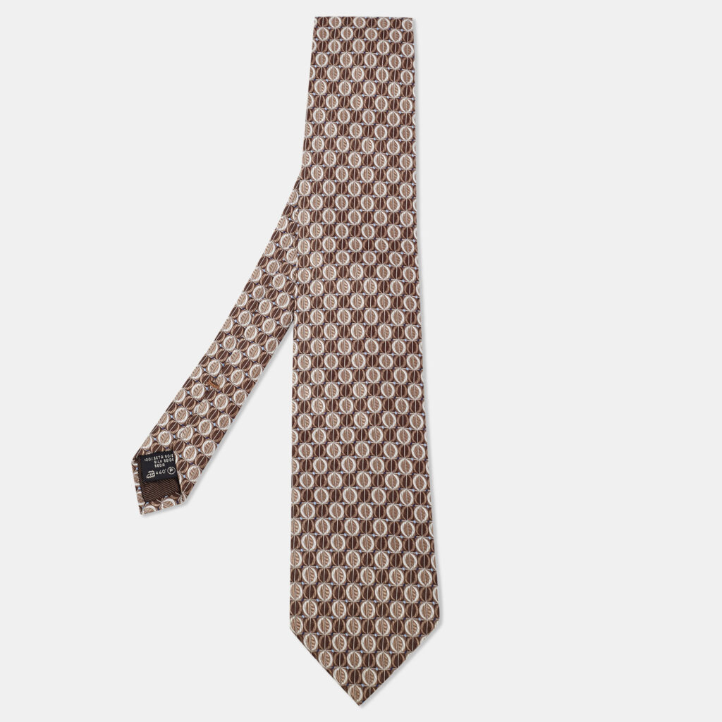 Ermenegildo Zegna Brown Geometric Pattern Jacquard Silk Tie Ermenegildo Zegna Brown Geometric Pattern Jacquard Silk Tie