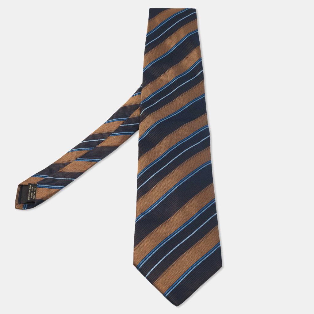 Ermenegildo Zegna Brown & Navy Blue Diagonal Striped Silk Tie Ermenegildo Zegna Brown & Navy Blue Diagonal Striped Silk Tie