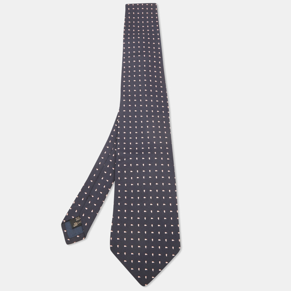 Ermenegildo Zegna Vintage Navy Blue Paisley Silk Jacquard Traditional Tie