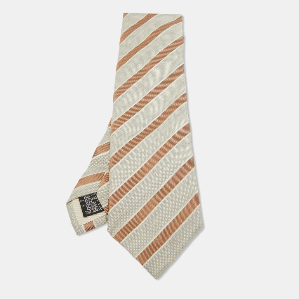 Ermenegildo Zegna Grey Striped Wool and Silk Traditional Tie