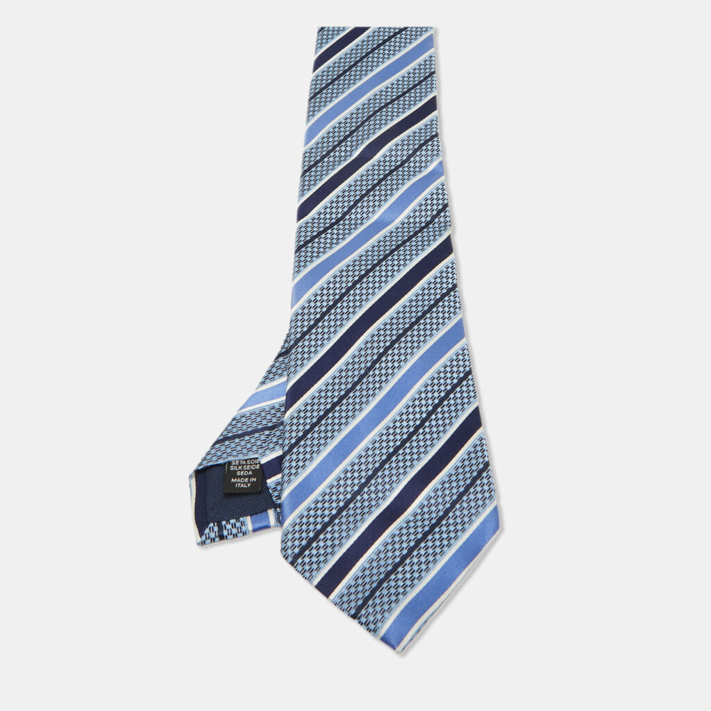 Ermenegildo Zegna Blue Striped Silk Tie