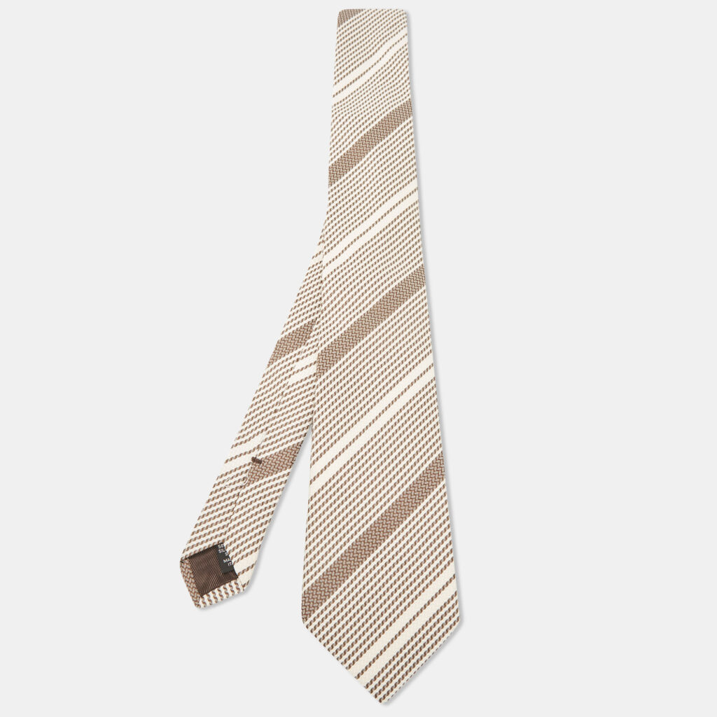Ermenegildo Zegna Brown/Cream Striped Silk Tie