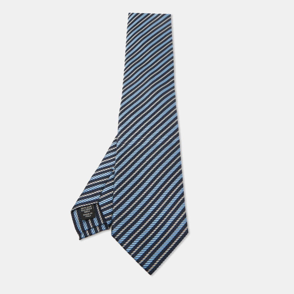 Ermenegildo Zegna Premium Navy Blue Diagonal Striped Silk Tie