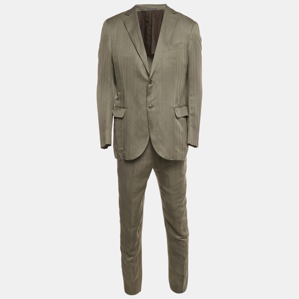 Ermenegildo Zegna Grey Patterned Linen Blend Suit L Ermenegildo Zegna Grey Patterned Linen Blend Suit L