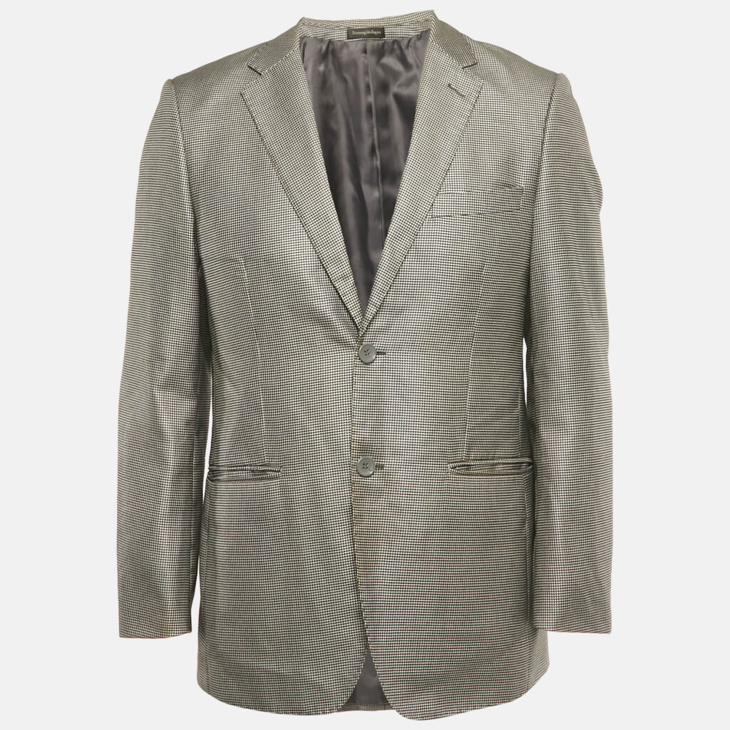 Ermenegildo Zegna Black /Grey Houndstooth Wool Blend Single Breasted Blazer M