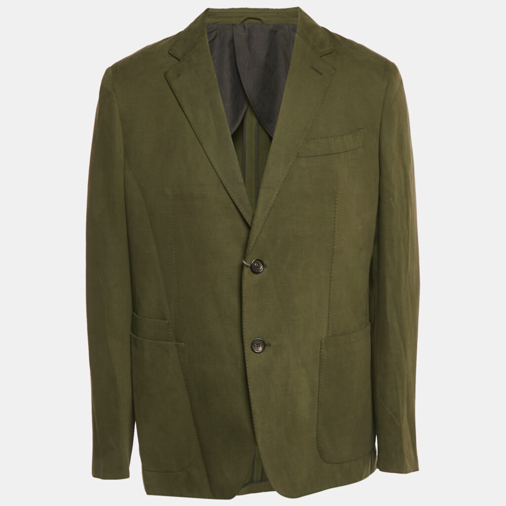 Ermenegildo Zegna Olive Green Silk Blend Single Breasted Blazer XXL Ermenegildo Zegna Olive Green Silk Blend Single Breasted Blazer XXL