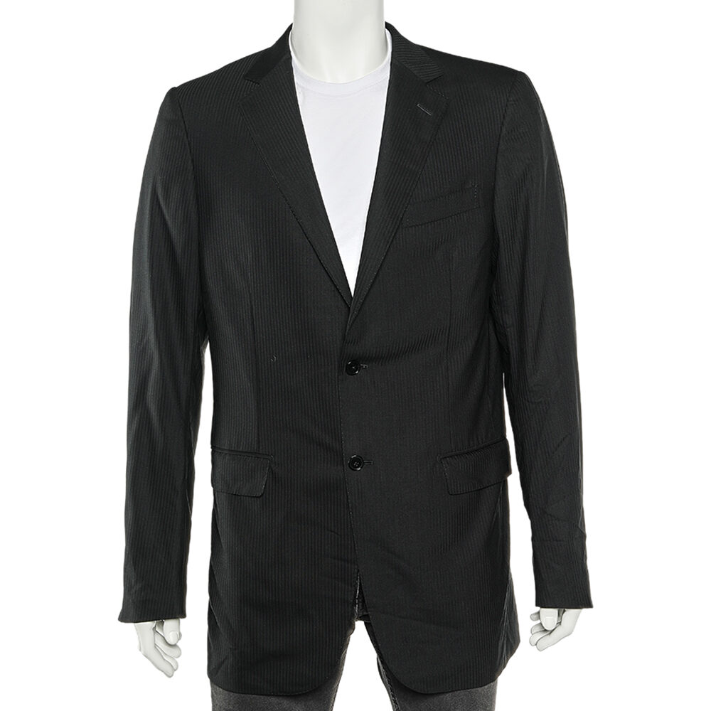 Ermenegildo Zegna Black Tonal Striped Wool Blazer L Ermenegildo Zegna Black Tonal Striped Wool Blazer L