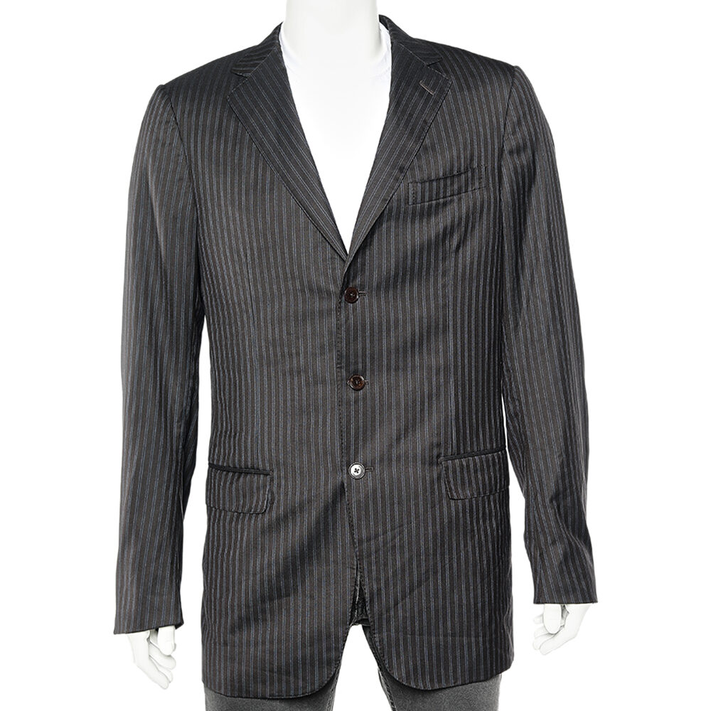 Ermenegildo Zegna Dark Brown Tonal Striped Wool Blazer L Ermenegildo Zegna Dark Brown Tonal Striped Wool Blazer L