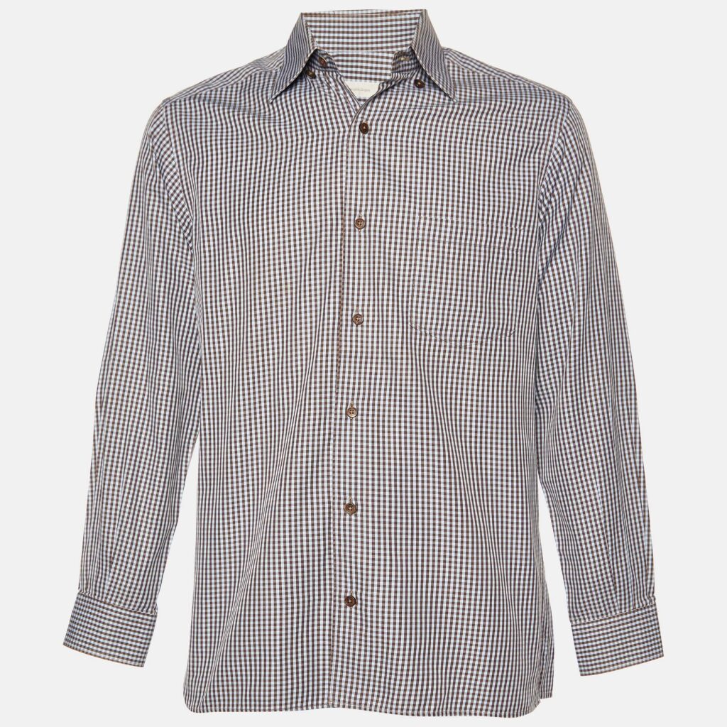 Ermenegildo Zegna Blue Micro Checked Cotton Button Down Shirt M Ermenegildo Zegna Blue Micro Checked Cotton Button Down Shirt M