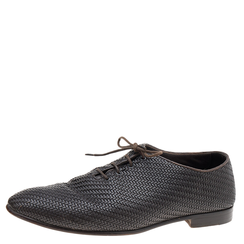 Ermenegildo Zegna Dark Brown Woven Leather Lace Up Oxford Size 44 Ermenegildo Zegna Dark Brown Woven Leather Lace Up Oxford Size 44