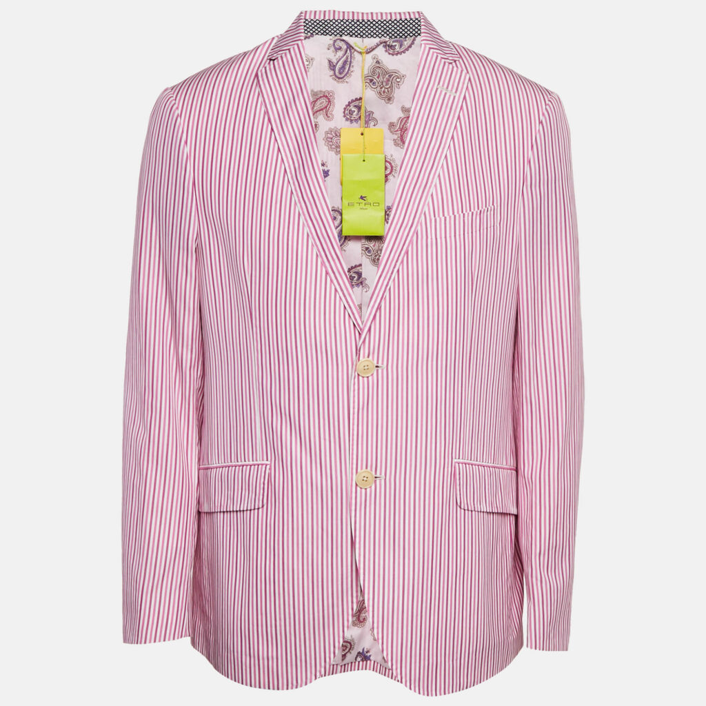 Etro Pink Striped Cotton Single Breasted Blazer XXL Etro Pink Striped Cotton Single Breasted Blazer XXL