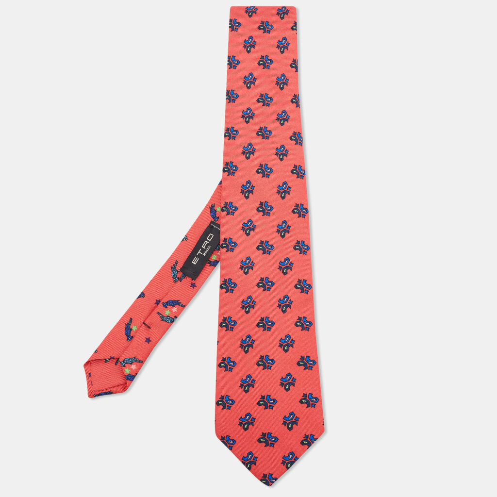 Etro Red Paisley & Bird Print Silk Tie Etro Red Paisley & Bird Print Silk Tie