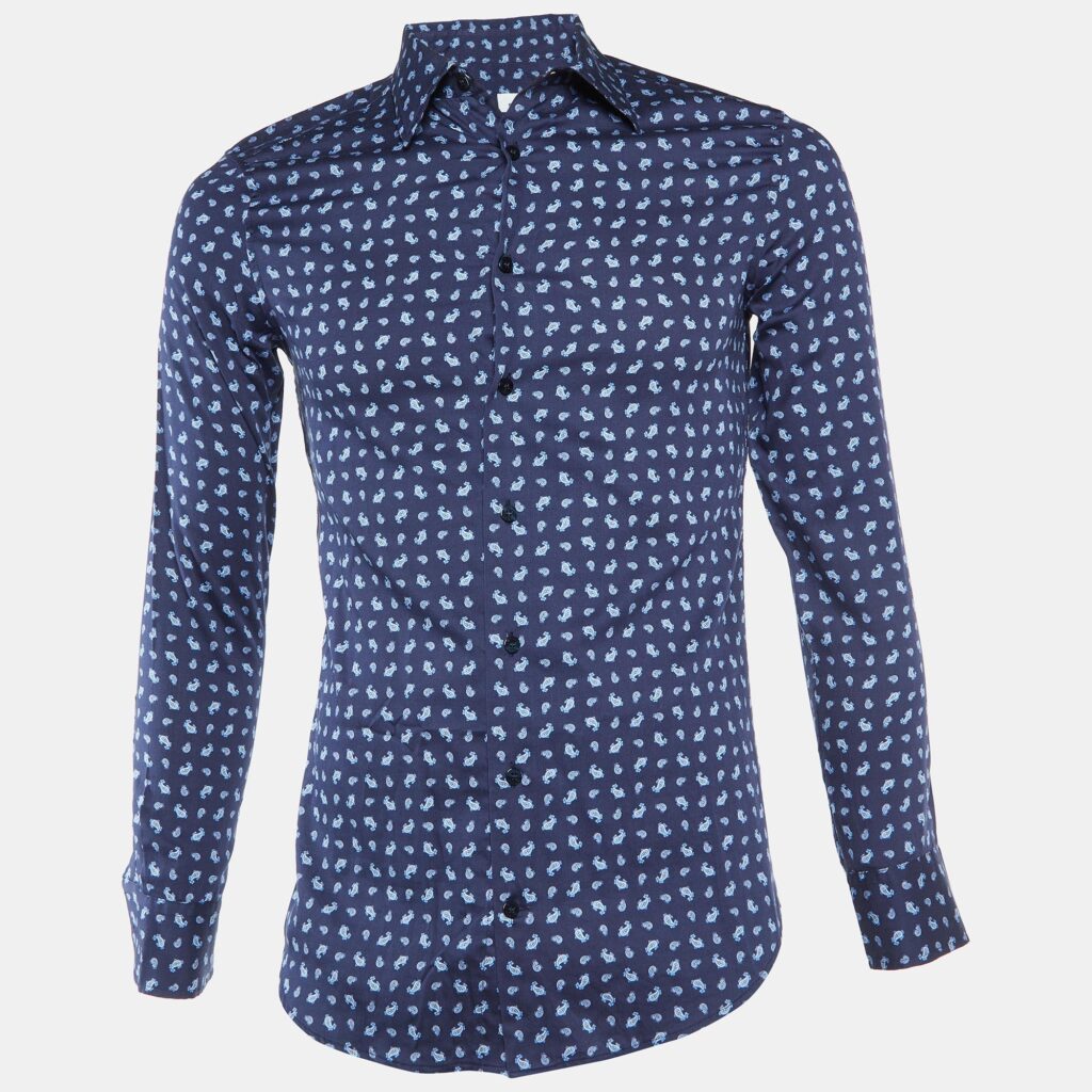 Etro Navy Blue Paisley Print Cotton Long Sleeve Shirt S