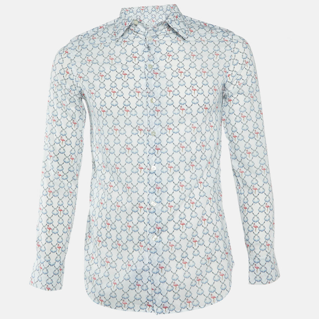 Etro White Flamingo Print Cotton Long Sleeve Shirt S Etro White Flamingo Print Cotton Long Sleeve Shirt S