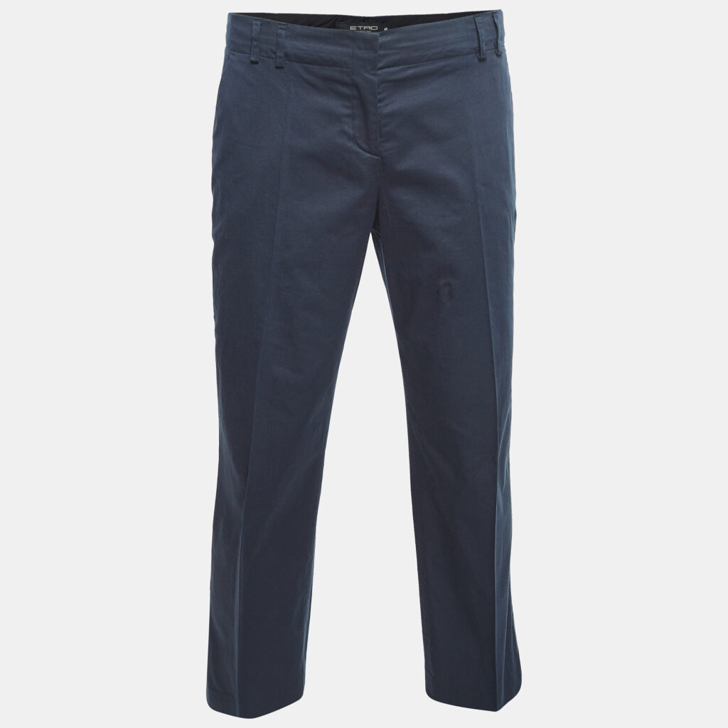 Etro Navy Blue Cotton Tailored Pants M Etro Navy Blue Cotton Tailored Pants M