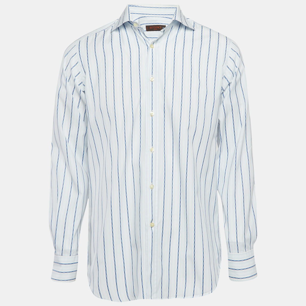 Etro Blue Pinstripe Cotton Long Sleeve Shirt M Etro Blue Pinstripe Cotton Long Sleeve Shirt M