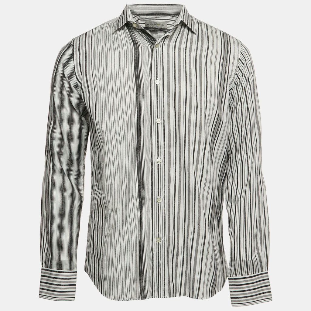 Etro White Stripe Cotton Button Front Shirt M