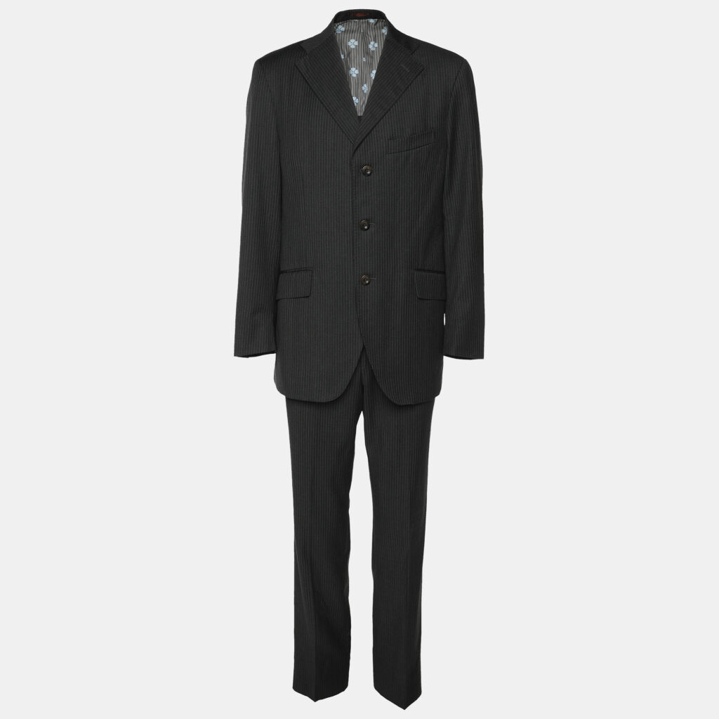 Etro Dark Grey Wool Single Breasted Blazer & Straight Leg Pant Set L Etro Dark Grey Wool Single Breasted Blazer & Straight Leg Pant Set L