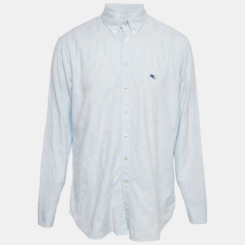 Etro Light Blue Paisley Jacquard Cotton Button Front Shirt XXL Etro Light Blue Paisley Jacquard Cotton Button Front Shirt XXL
