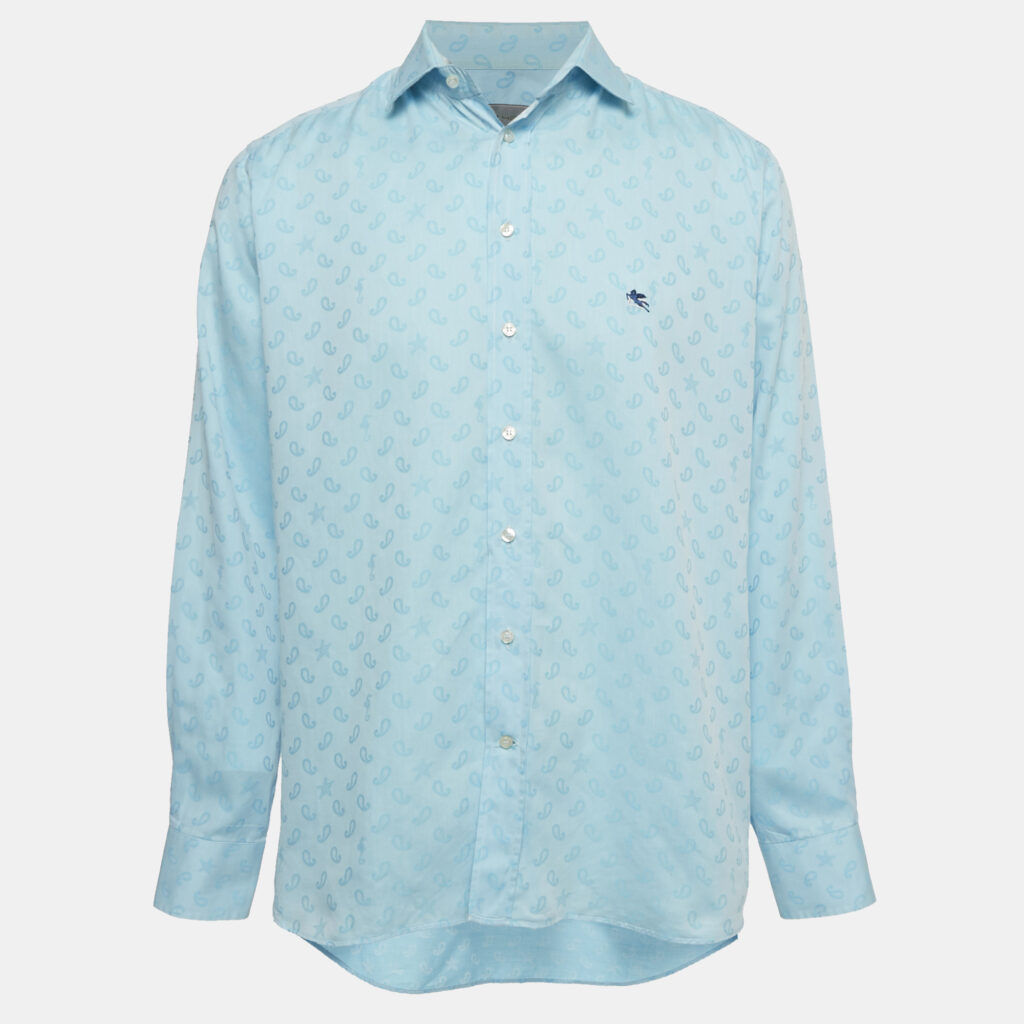 Etro Blue Paisley Jacquard Button Front Shirt XL