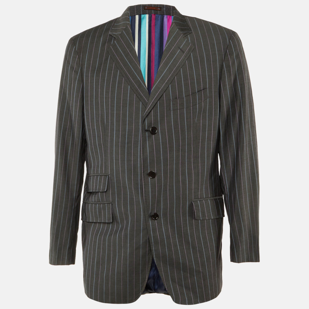 Etro Grey Striped Wool Button Front Blazer XXL Etro Grey Striped Wool Button Front Blazer XXL
