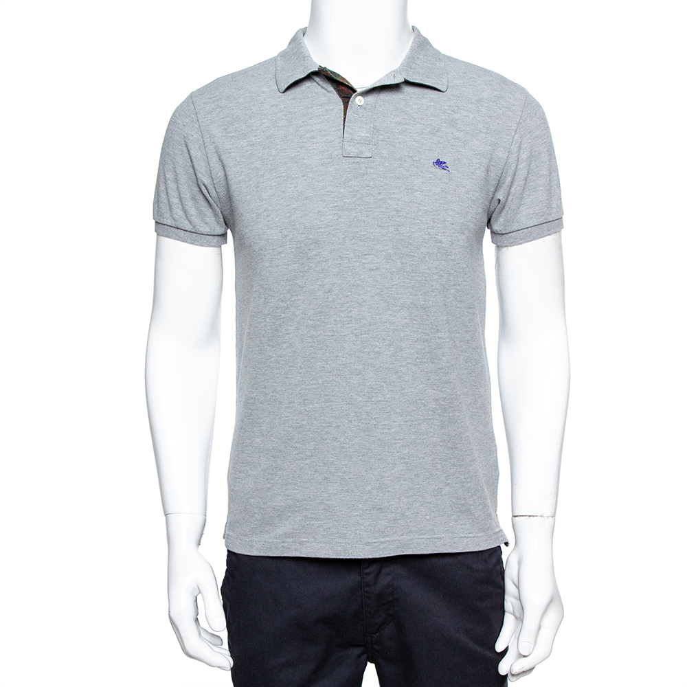 Etro Grey Cotton Logo Embroidered Polo T-Shirt S Etro Grey Cotton Logo Embroidered Polo T-Shirt S