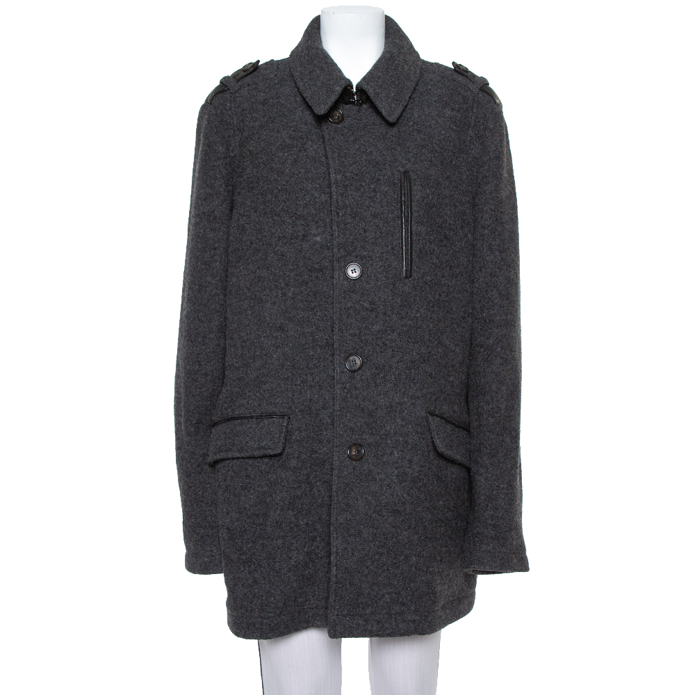 Etro Dark Grey Wool Mid-Length Coat XL Etro Dark Grey Wool Mid-Length Coat XL