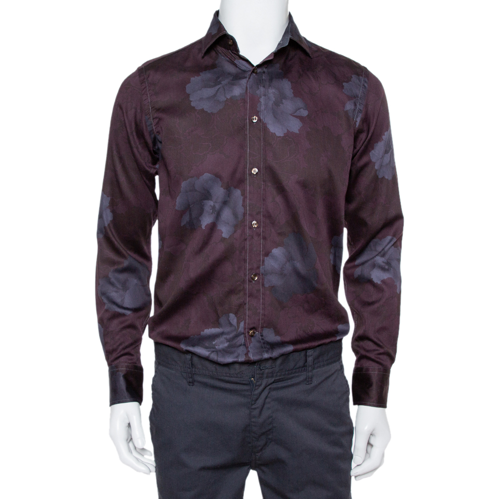 Etro Burgundy Printed Cotton Button Front Shirt M Etro Burgundy Printed Cotton Button Front Shirt M