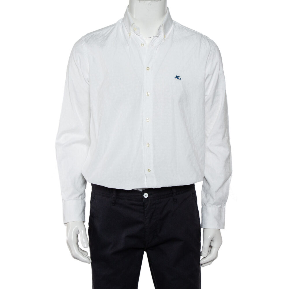 Etro White Paisley Pattern Cotton Button Front Shirt L Etro White Paisley Pattern Cotton Button Front Shirt L