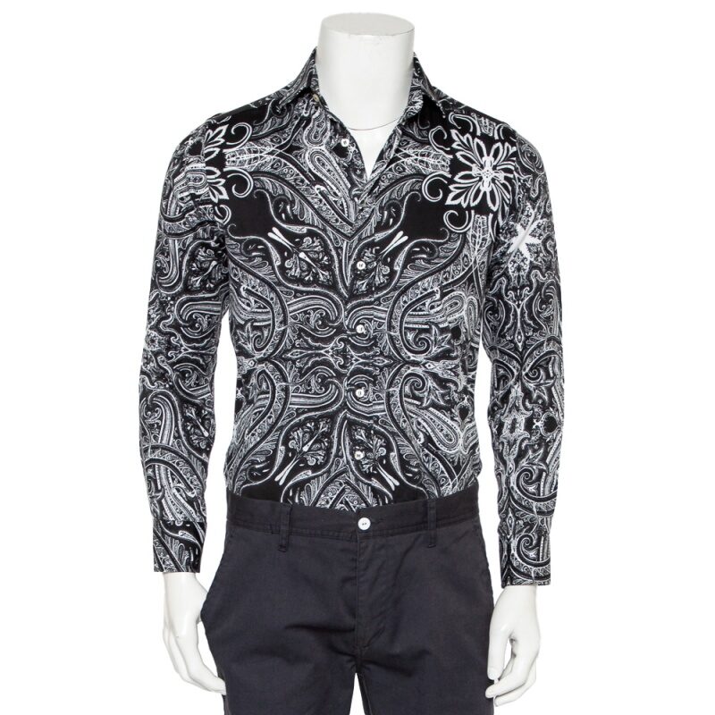 Etro Monochrome Paisley Printed Cotton Button Front Shirt S Etro Monochrome Paisley Printed Cotton Button Front Shirt S