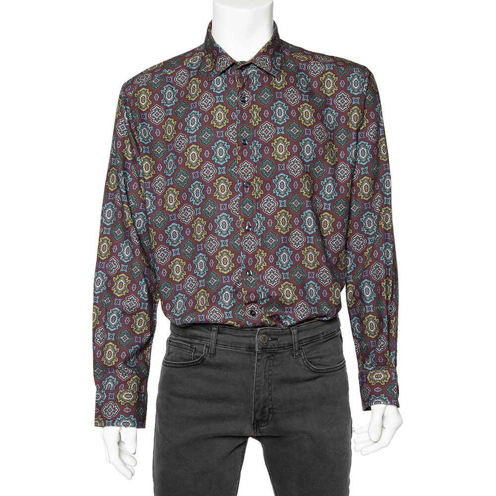 Etro Maroon Printed Cotton Blend Button Front Shirt 3XL Etro Maroon Printed Cotton Blend Button Front Shirt 3XL
