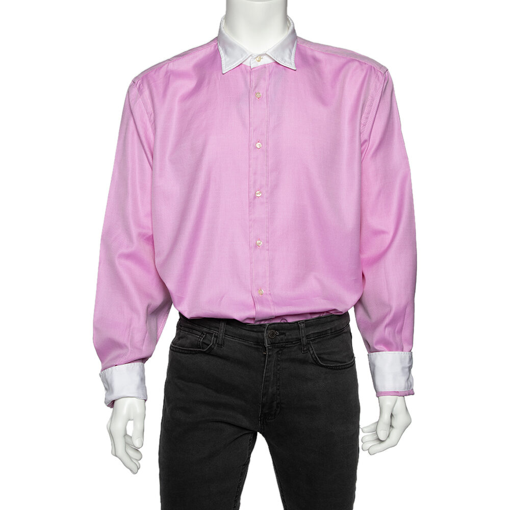 Etro Pink Cotton Contrast Detail Button Front Shirt 4XL Etro Pink Cotton Contrast Detail Button Front Shirt 4XL