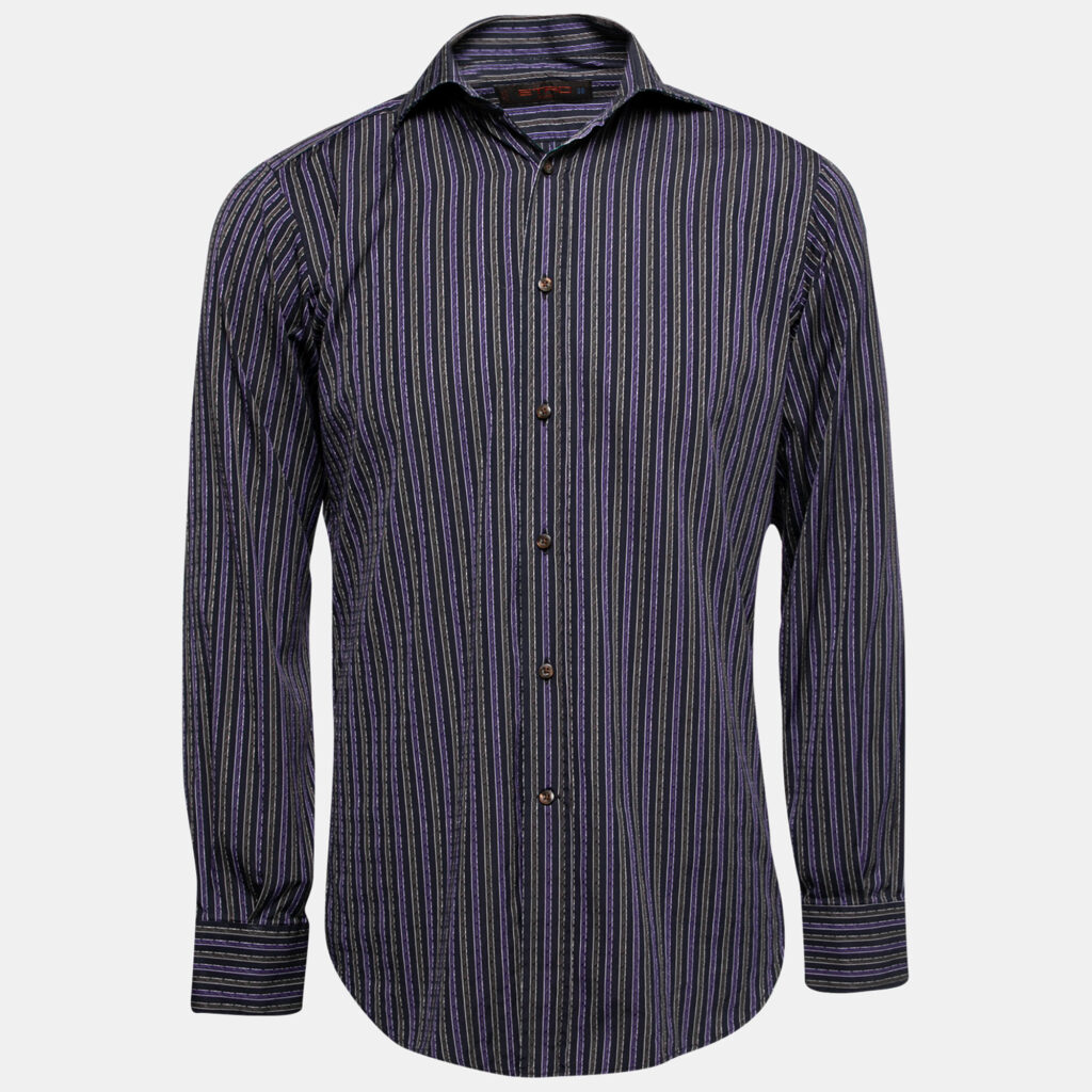 Etro Purple Striped Cotton Button Front Shirt S Etro Purple Striped Cotton Button Front Shirt S